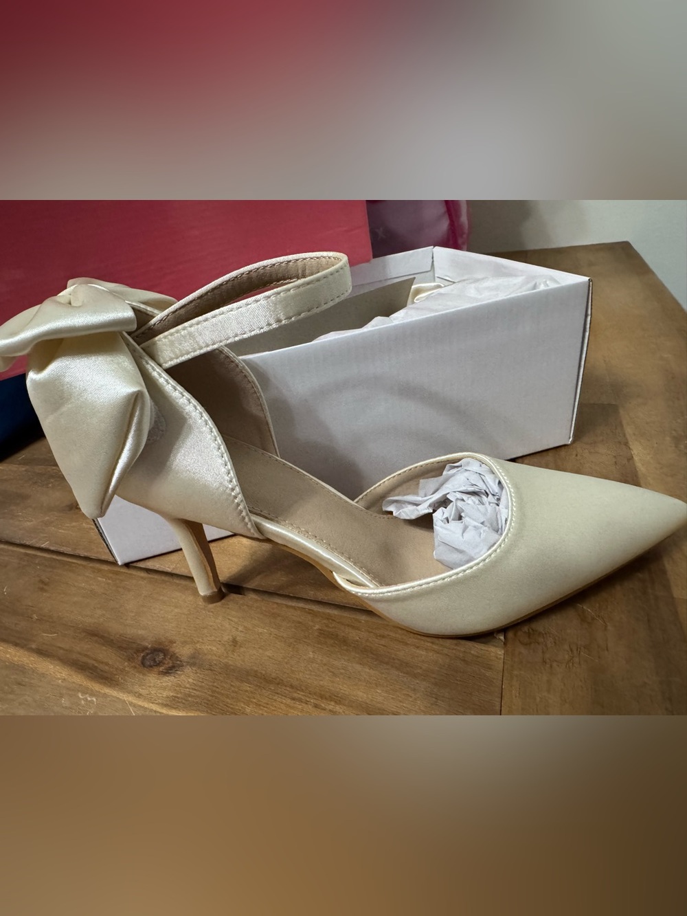 Allegra K Ivory Satin Pointed-Toe Heel with Bow Accent